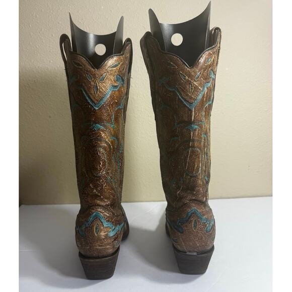 EUC Corral Boots Women's Tan Turquoise Snip Toe Western Cowboy Boots - Size 6M - Picture 3 of 8